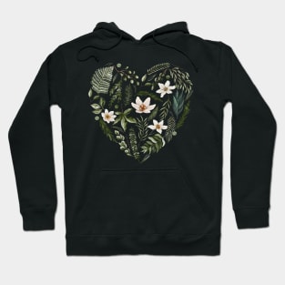 Green Floral Leaves Heart on  Light Blue Hoodie